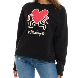 Keith Haring Running Heart Midweight Sweatshirt Top XL